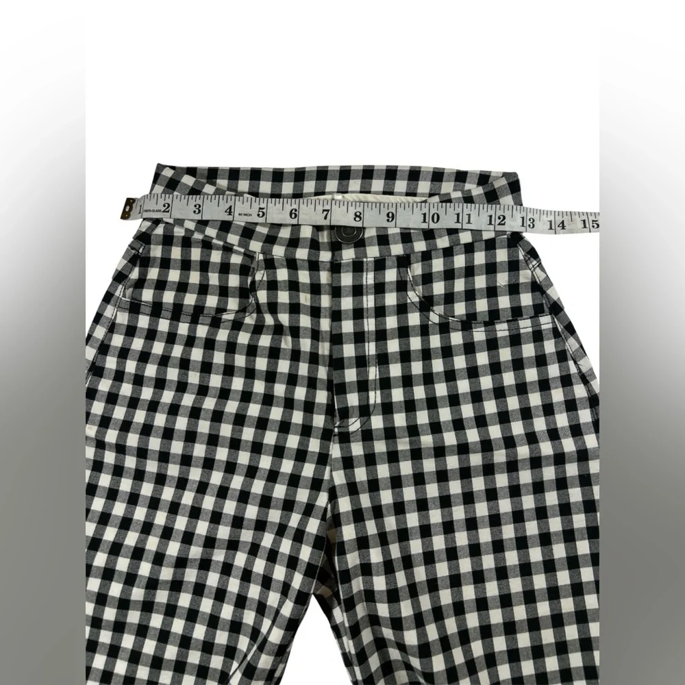 Free People Gingham Florence Crop‎ Flare Pants XS Black White High Rise